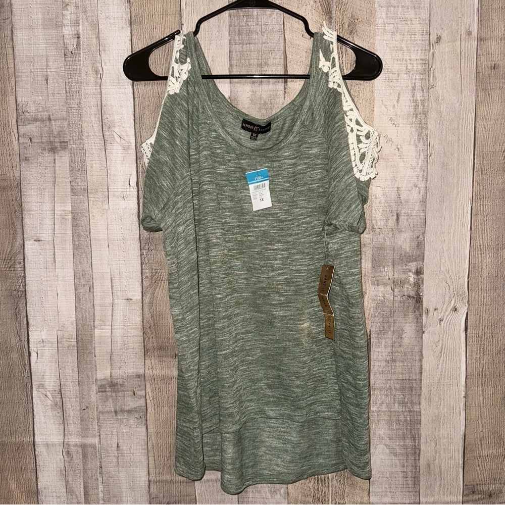 Women's Green Cold Shoulder Top with Lace Detail